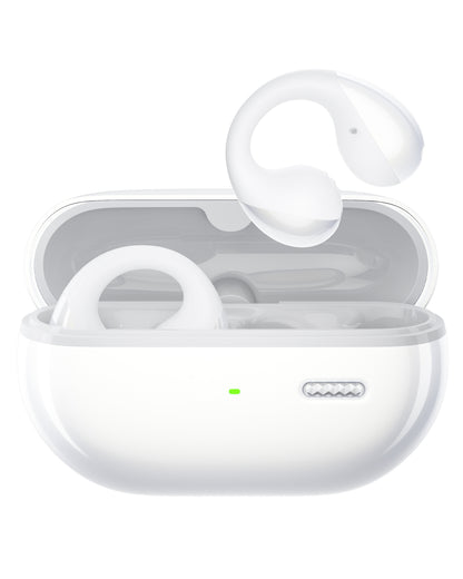 White wireless earbuds with charging case
